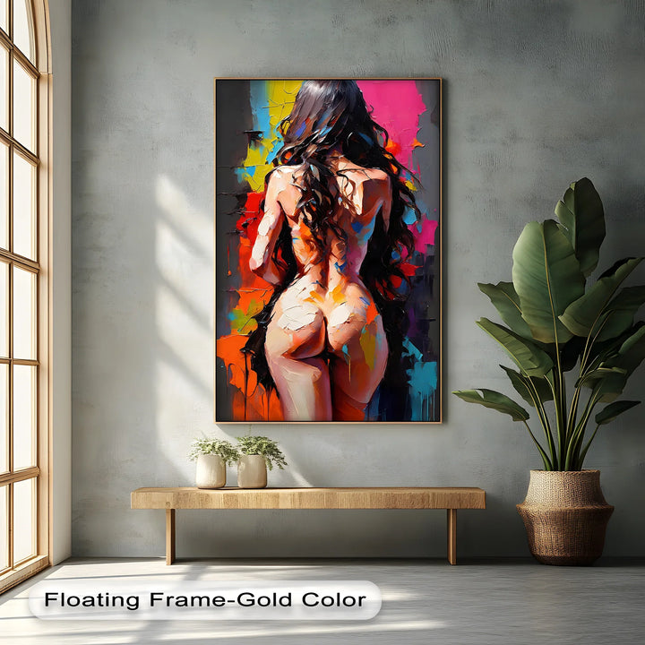Velvet Radiance – Rear Nude with Flowing Hair Erotic Canvas Print - MyPhotoStation