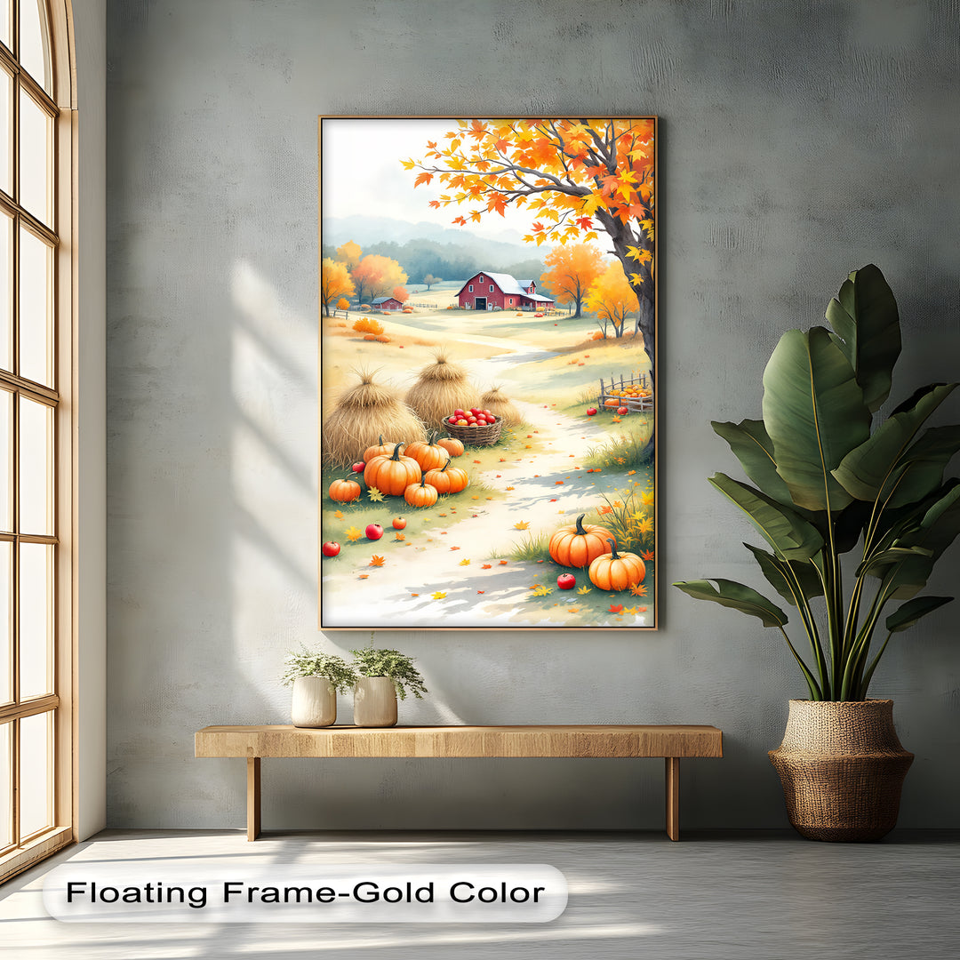 Harvest Barn – Autumn Farmhouse Pumpkin Canvas Wall Art | Canvas Artwork