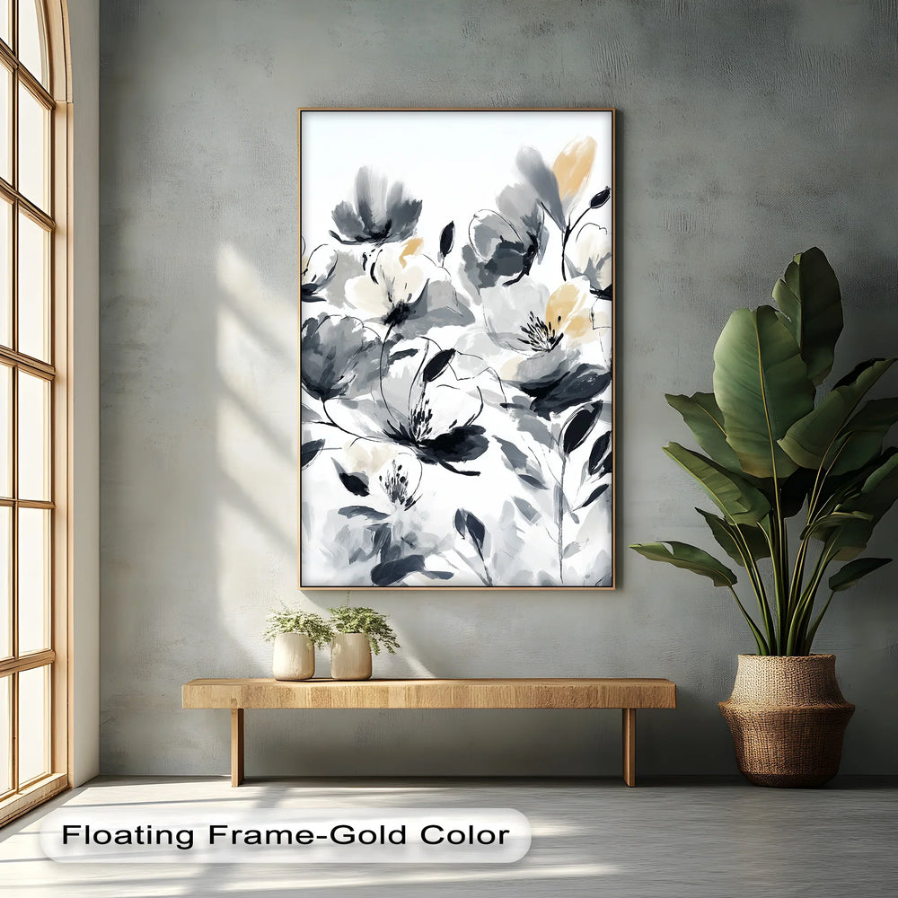 Monochrome Elegance – Black and Ivory Abstract Floral Canvas Print - MyPhotoStation