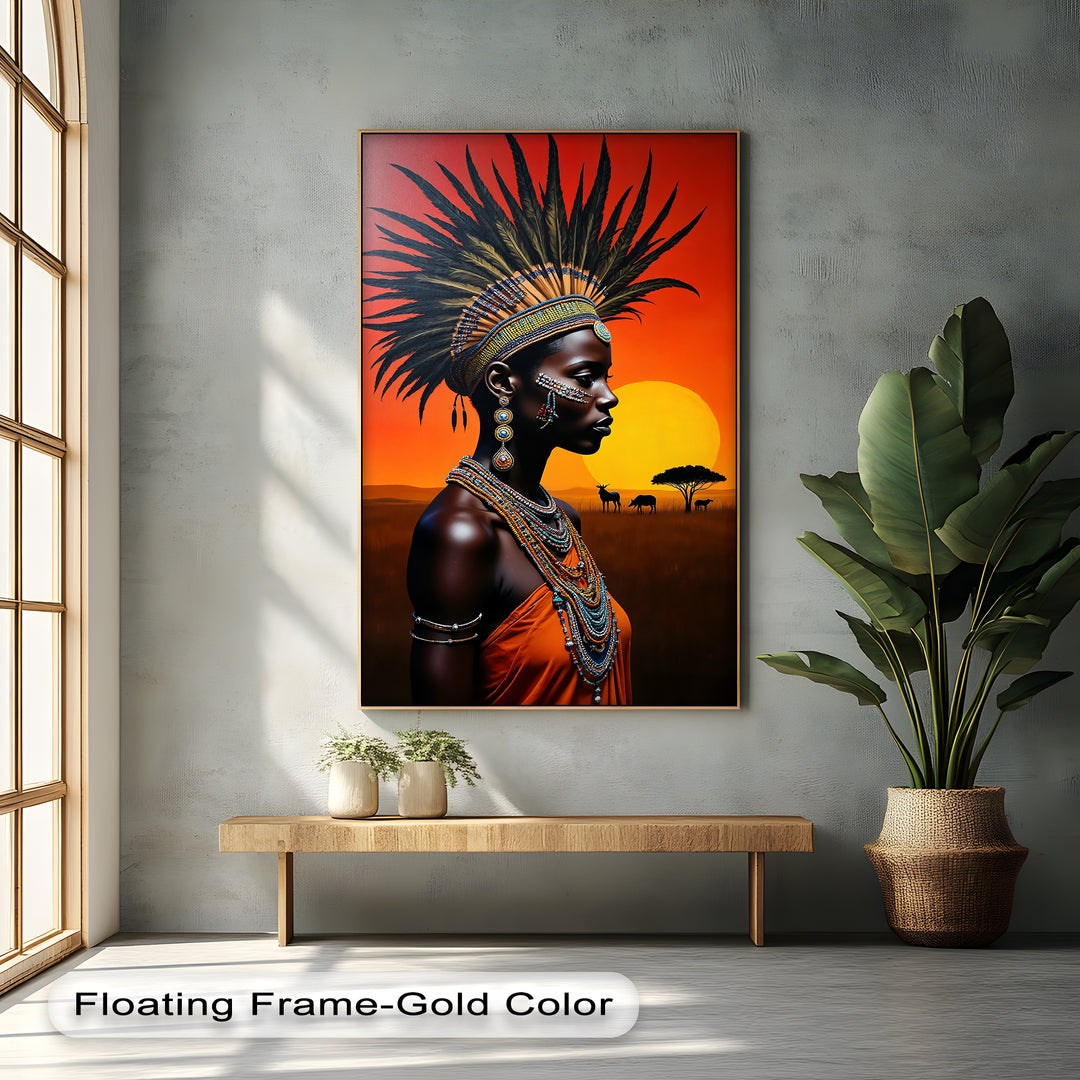 Sunset Majesty – African Tribal Woman Canvas Wall Art | Artwork Canvas