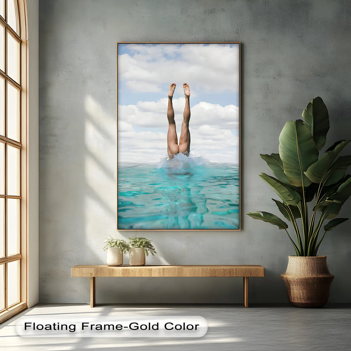 Splash Elegance – Nude Dive into Turquoise Waters Canvas Print - MyPhotoStation