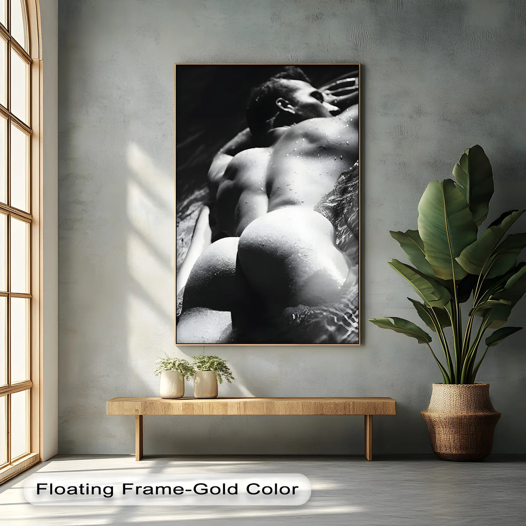 Aqua Poise – Male Form in Monochrome Motion Nude Canvas Print - MyPhotoStation