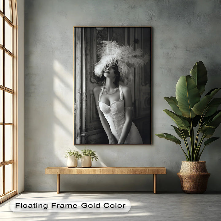 Feathered Elegance – Vintage-Inspired Female Portrait Canvas Print - MyPhotoStation