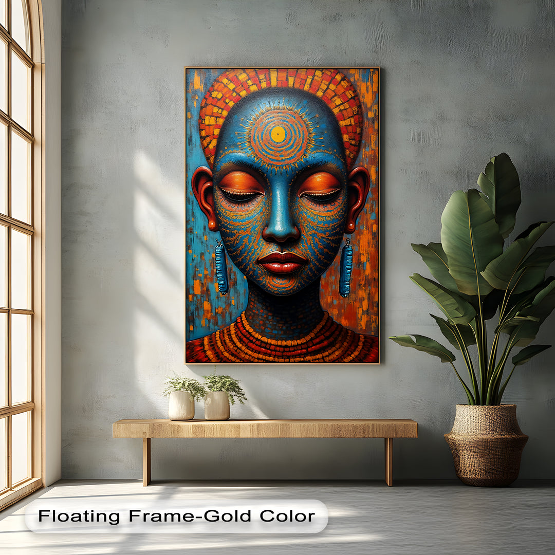 Sacred African Goddess Portrait – Tribal Ethnic Canvas Wall Art | Framed Canvas