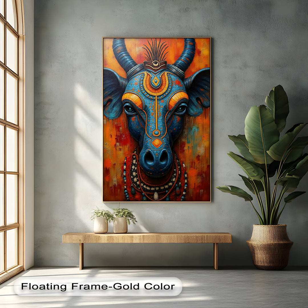 Mystical Blue Bull – Sacred Indian Canvas Wall Art | Artwork Canvas