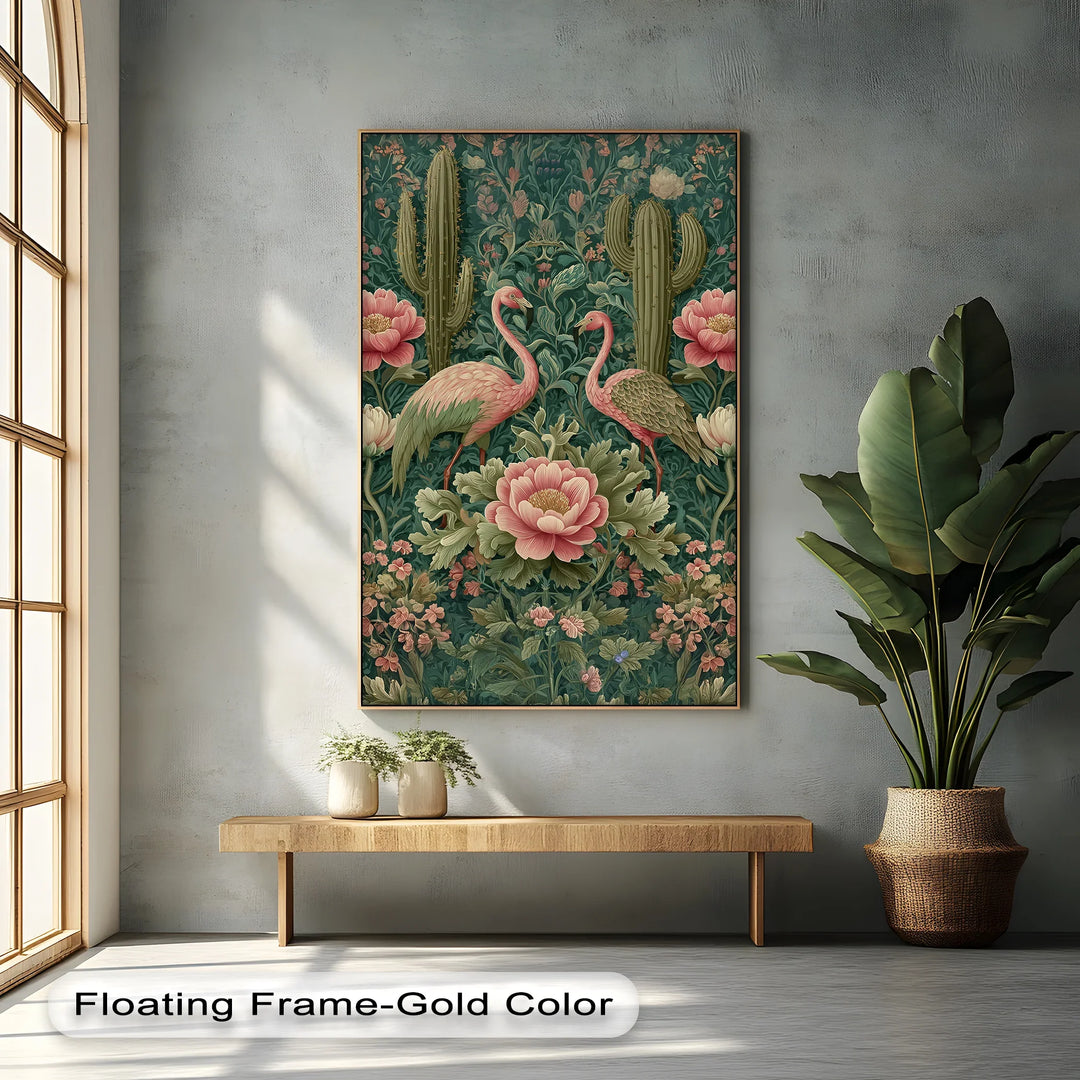Flamingo Garden in Bloom – Vintage Tropical Canvas Print - MyPhotoStation