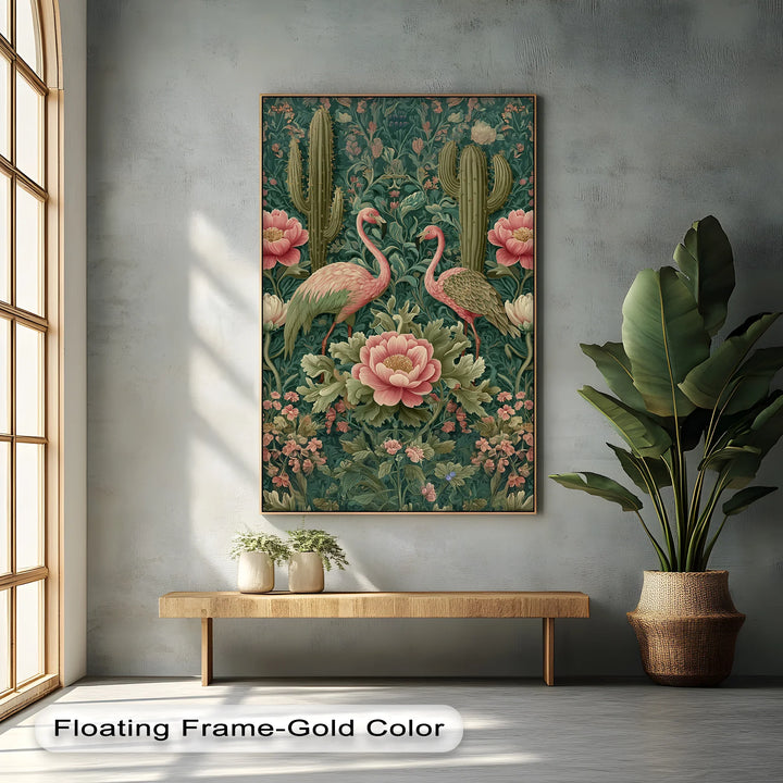 Flamingo Garden in Bloom – Vintage Tropical Canvas Print - MyPhotoStation