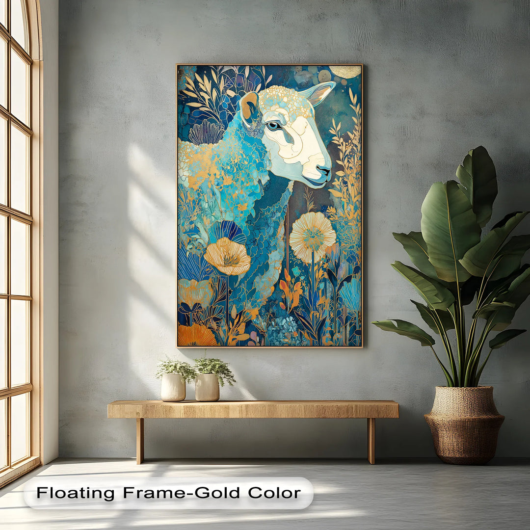 Golden Meadow Sheep – Elegant Blue Animal Blue Canvas Prints - MyPhotoStation
