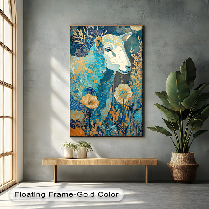 Golden Meadow Sheep – Elegant Blue Animal Blue Canvas Prints - MyPhotoStation