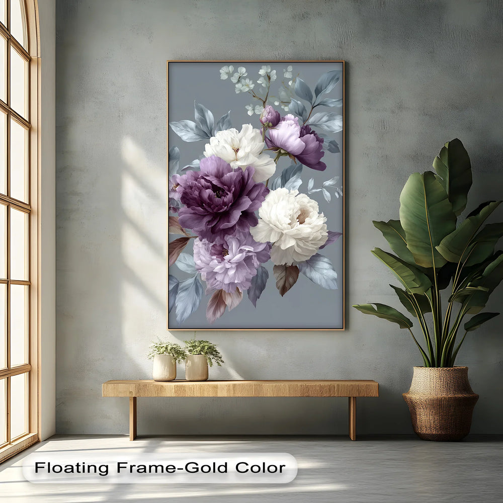 Plum Garden Harmony – Elegant Purple and Ivory Floral Canvas Print - MyPhotoStation