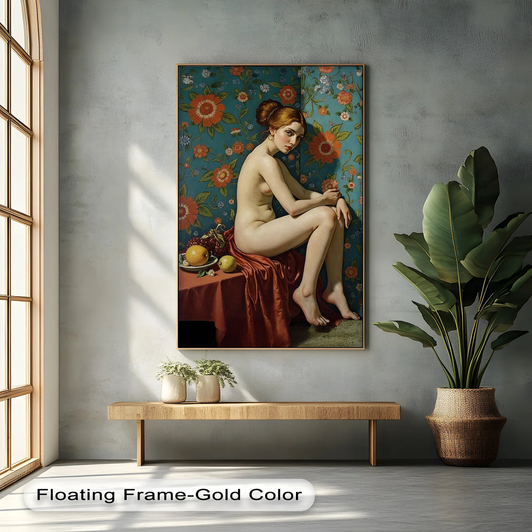 Floral Reverie – Seated Nude with Vintage Erotic Canvas Print - MyPhotoStation