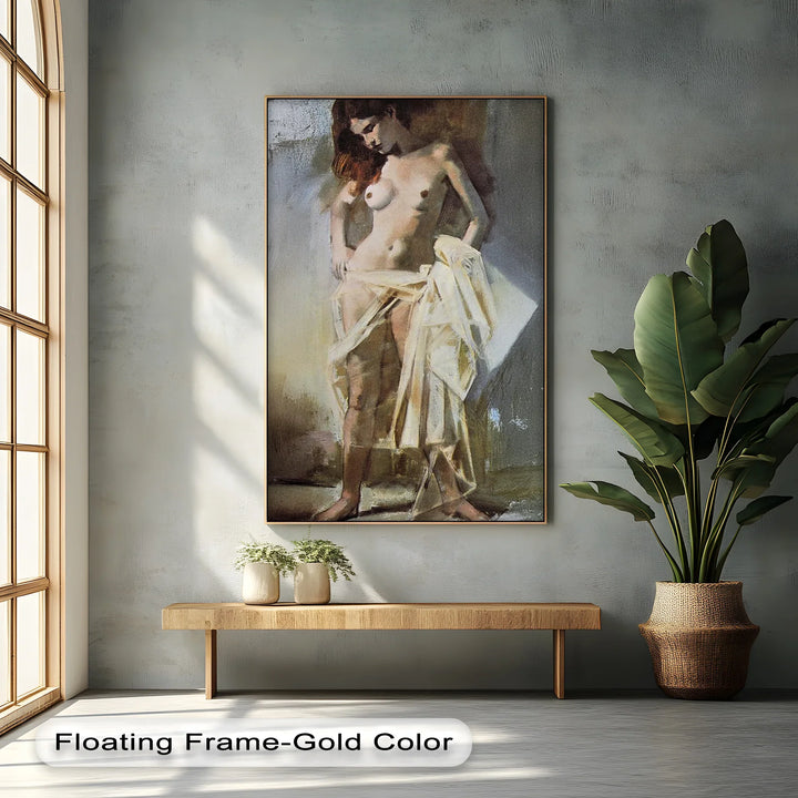 Golden Veil – Classical Nude in Soft Light Canvas Print - MyPhotoStation