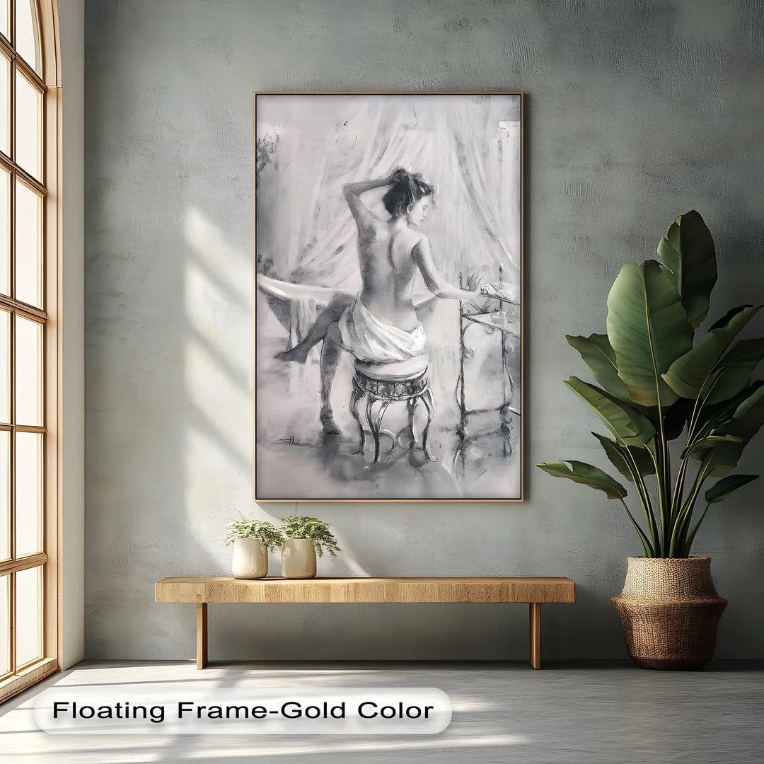 Timeless Elegance – Classical Nude Woman at Vanity Canvas Print - MyPhotoStation