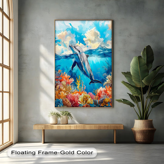 Dolphin Gliding Through Coral Paradise – Blue Ocean Canvas Prints - MyPhotoStation