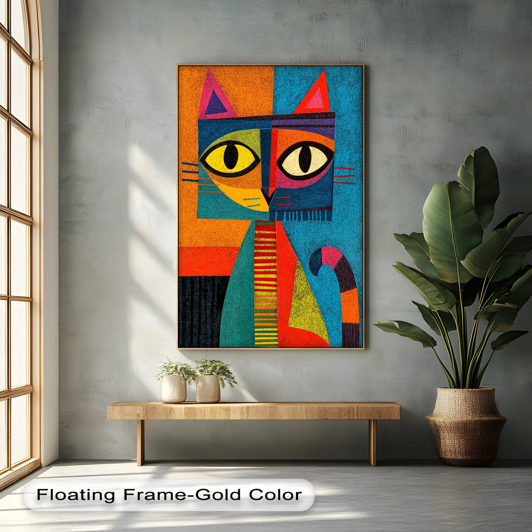 Whimsical Abstract Cat – Colorful Cubist Style Canvas Prints - MyPhotoStation