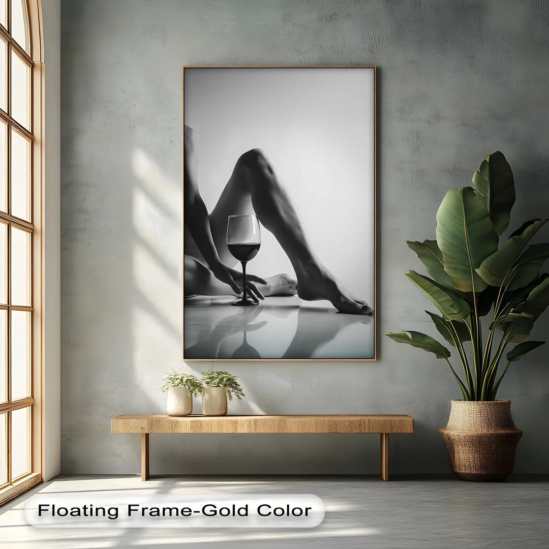 Sensual Balance – Black and White Nude with Wine Glass Canvas Print - MyPhotoStation