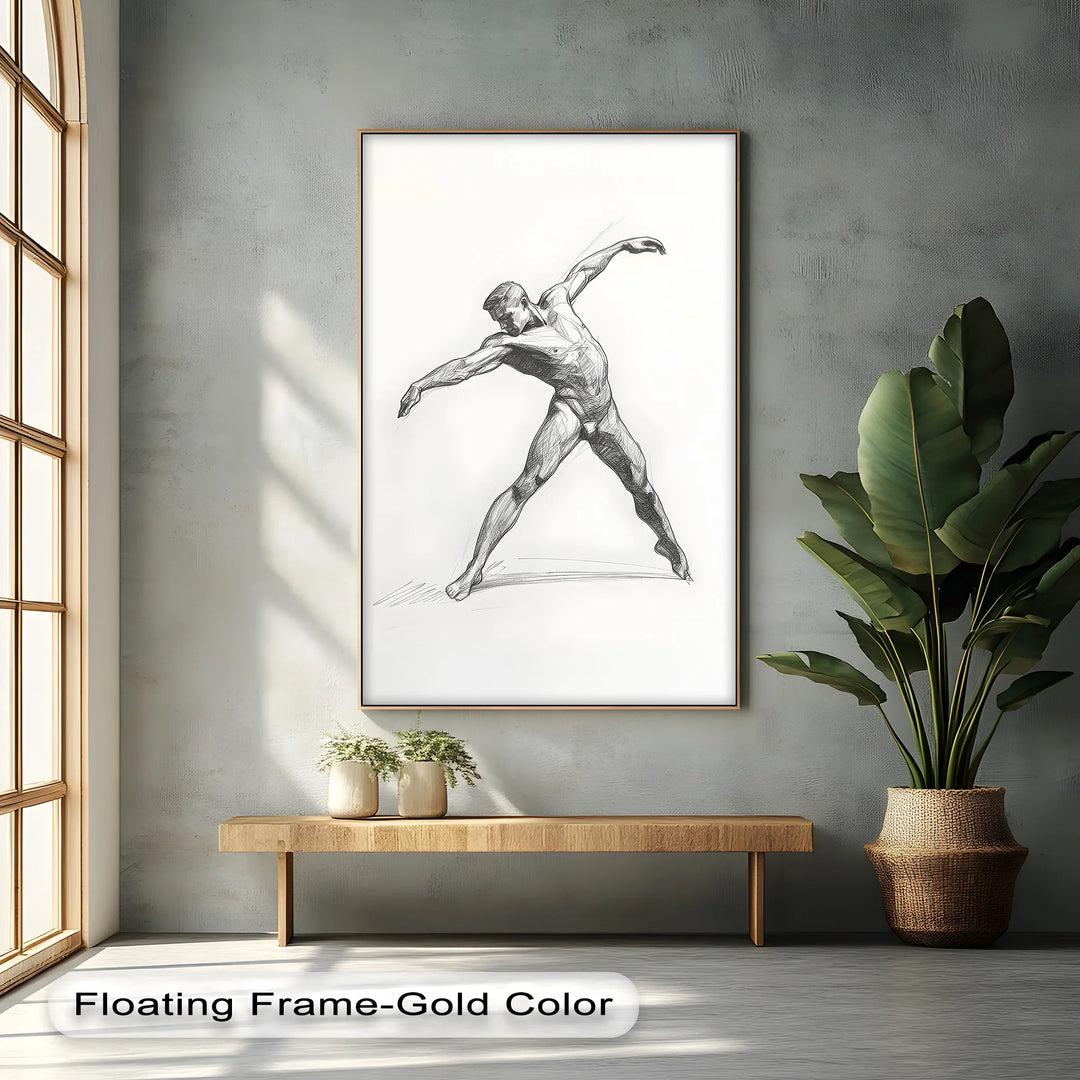 Dynamic Grace – Male Nude Figure Sketch in Motion Canvas Print - MyPhotoStation