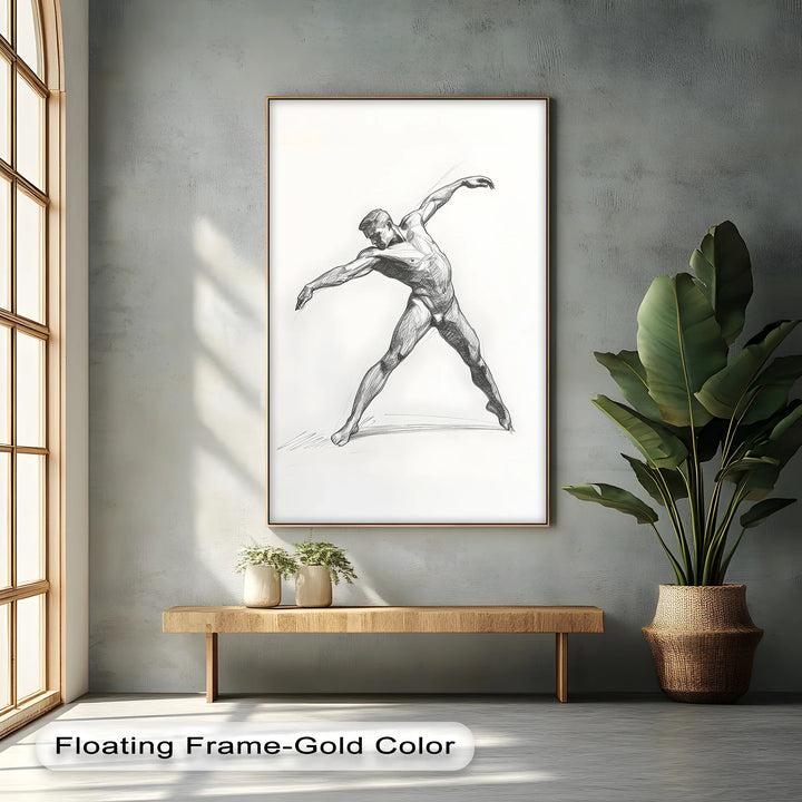 Dynamic Grace – Male Nude Figure Sketch in Motion Canvas Print - MyPhotoStation
