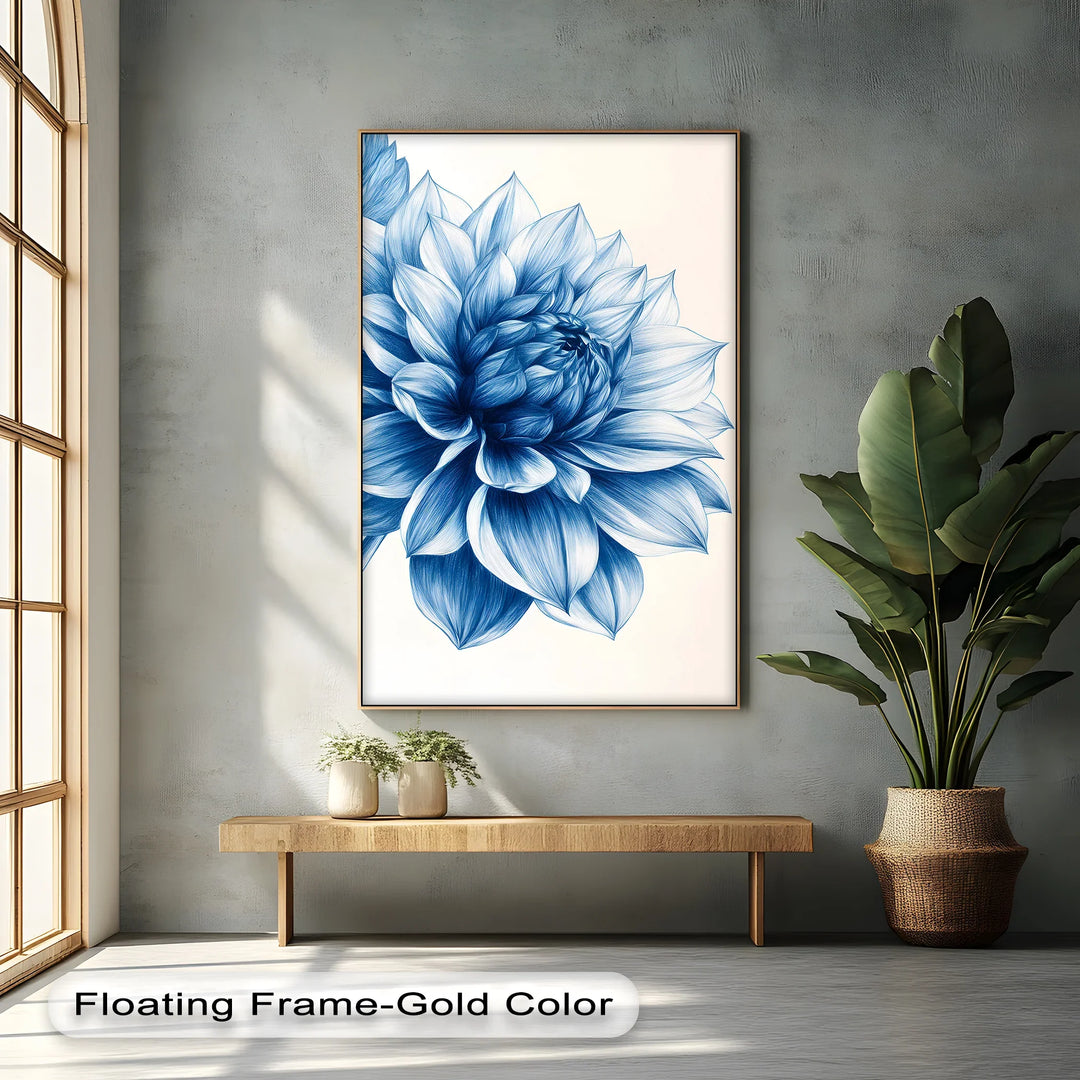 Elegant Blue Dahlia Bloom – Floral Minimalist Blue Canvas Prints - MyPhotoStation