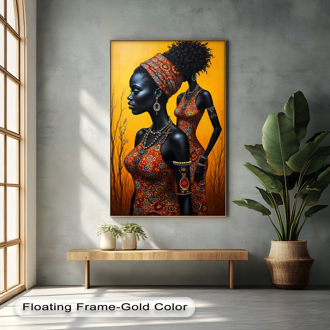 African Elegance – Tribal Women in Ankara Dress Canvas Wall Art | Framed Art