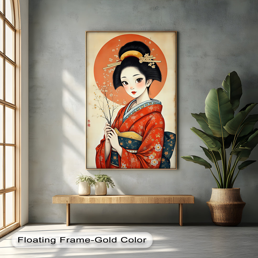 Radiant Elegance – Japanese Geisha Kimono Canvas Print | Canvas Art