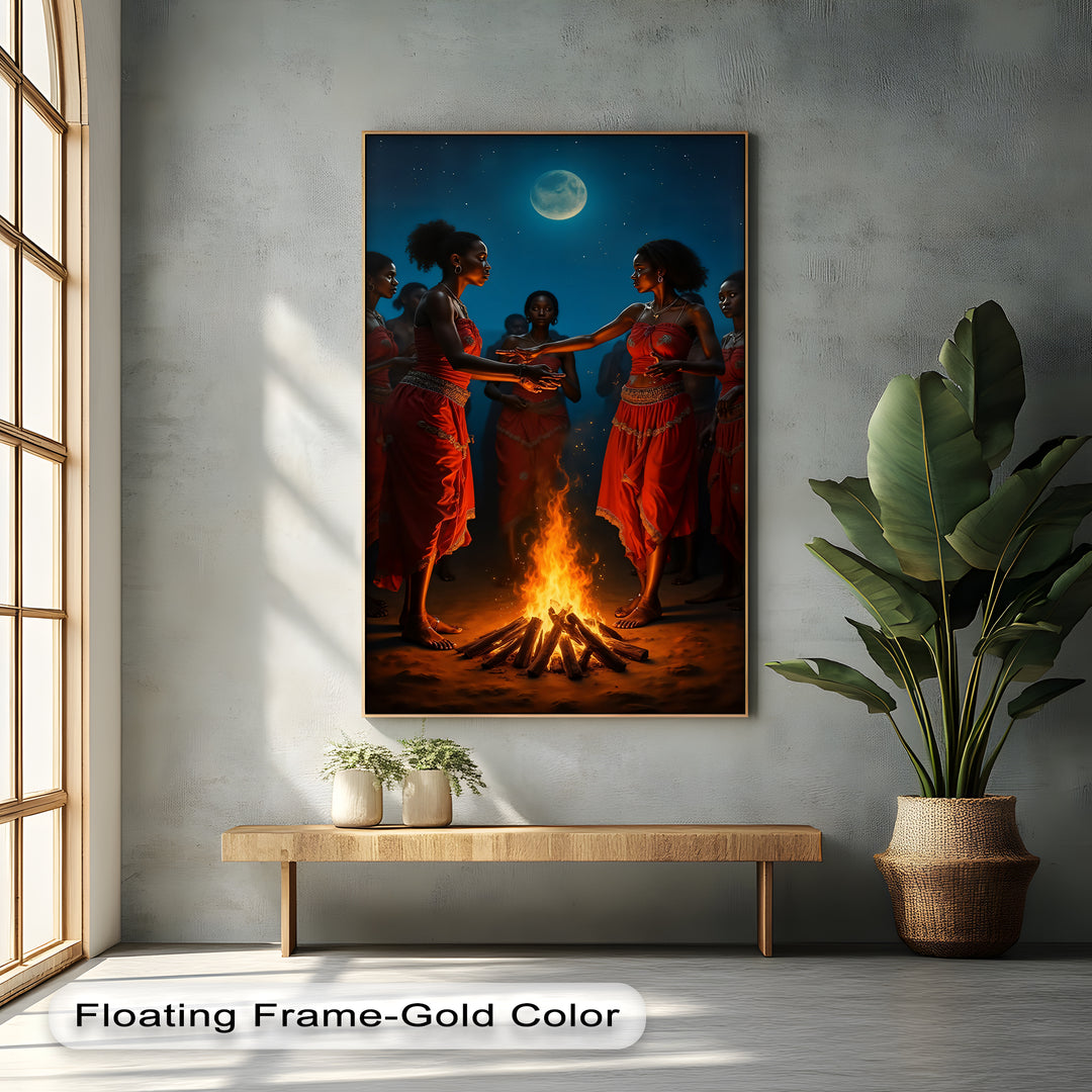 Sacred Fire Dance – African Tribal Women Canvas Wall Art | Framed Art