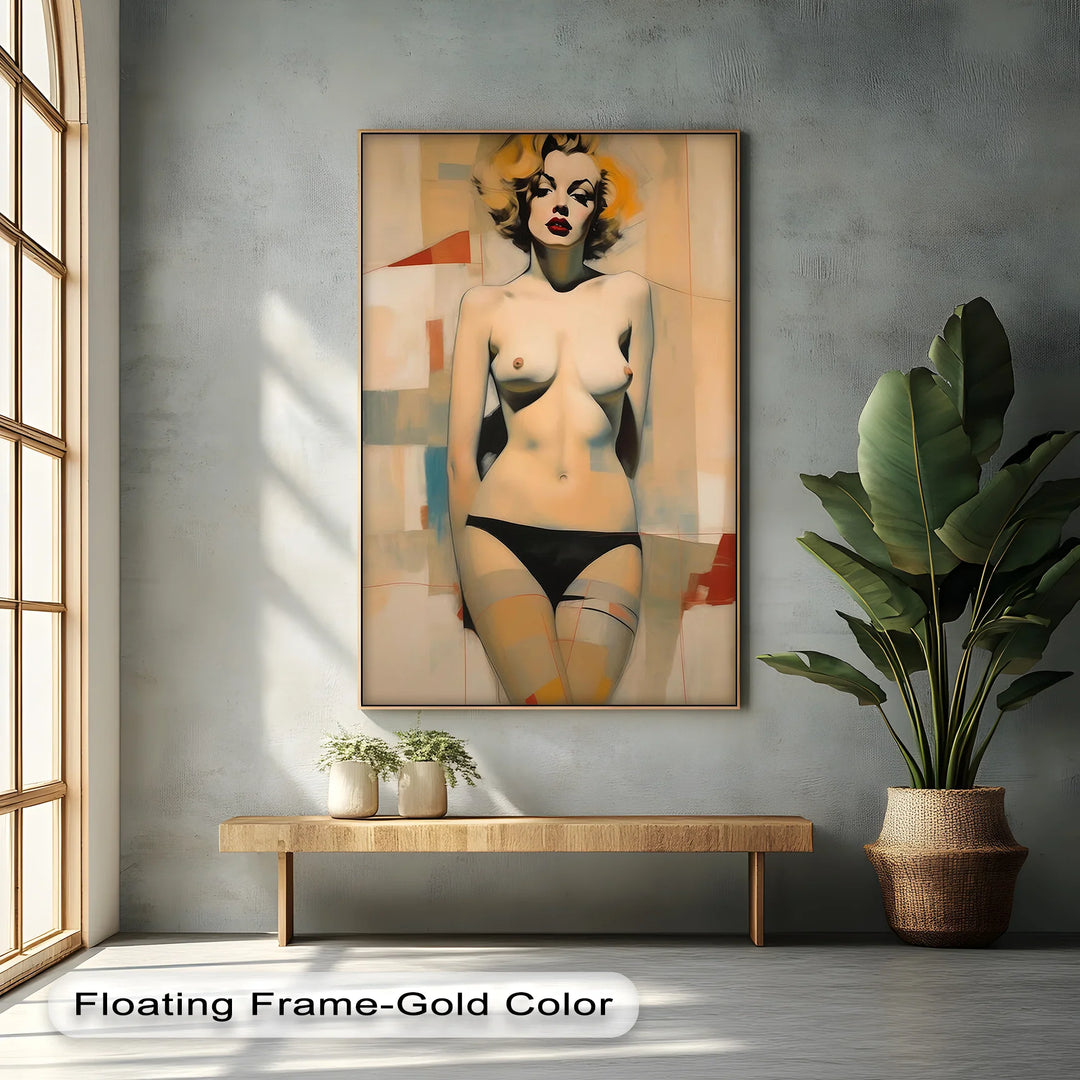 Iconic Allure – Retro Nude Glamour with Bold Lip Erotic Canvas Print - MyPhotoStation