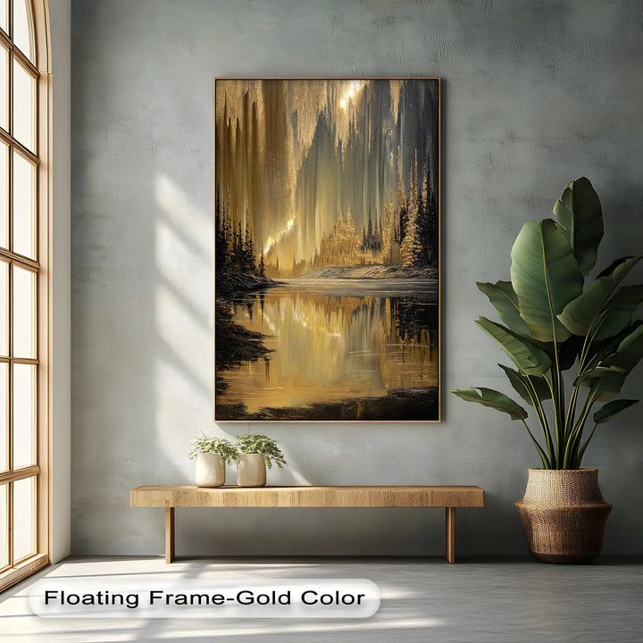 Golden Northern Lights Reflection – Abstract Landscape Canvas Print - MyPhotoStation