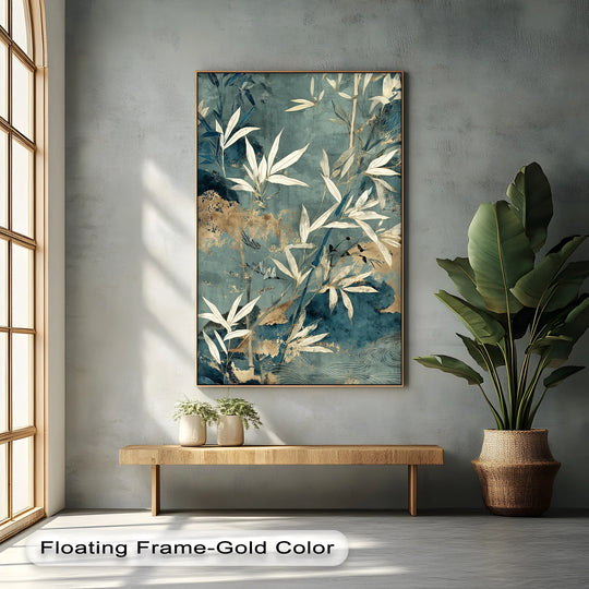 Tranquil Bamboo Forest – Blue and Gold Botanical Canvas Print - MyPhotoStation