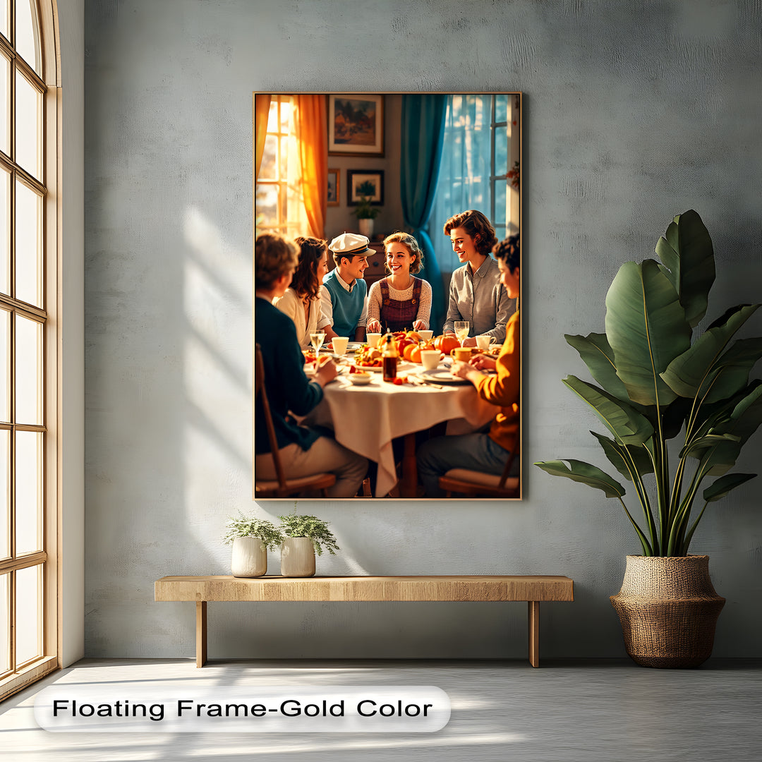 Autumn Gathering – Friends Around the Table Canvas Wall Art | Framed Art