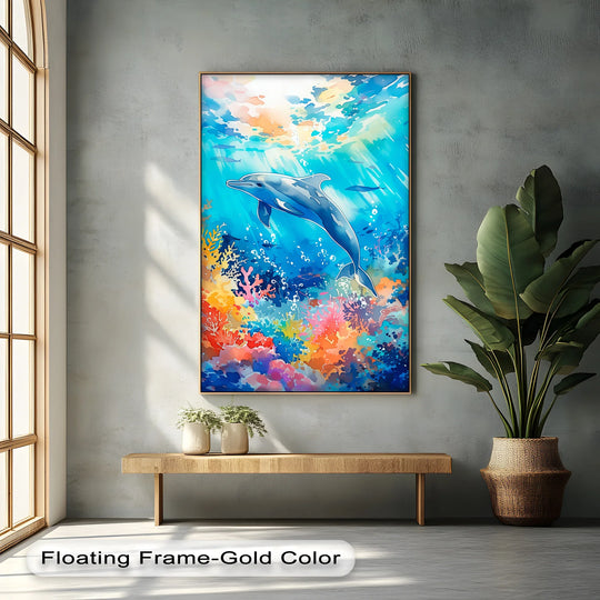 Vibrant Dolphin in Coral Reef – Blue Ocean Canvas Prints - MyPhotoStation