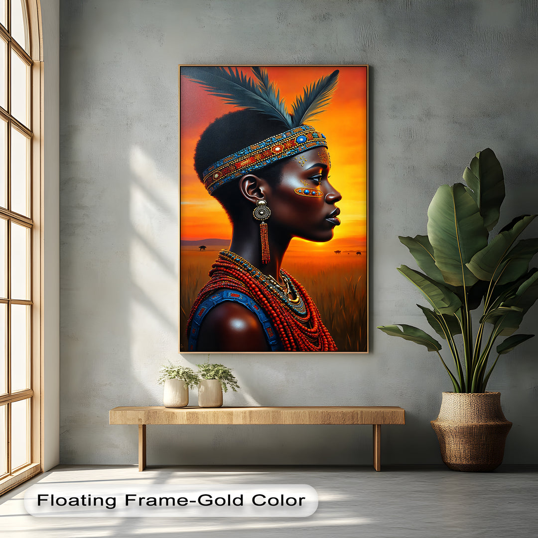 Radiant Sunset Queen – African Woman Canvas Print | Canvas Wall Decor
