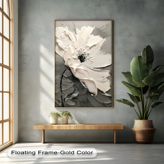 White Bloom in Monochrome – Textured Floral Canvas Print - MyPhotoStation