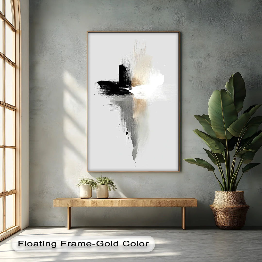 Echo of Stillness – Minimalist Black and White Brushstroke Canvas Print - MyPhotoStation