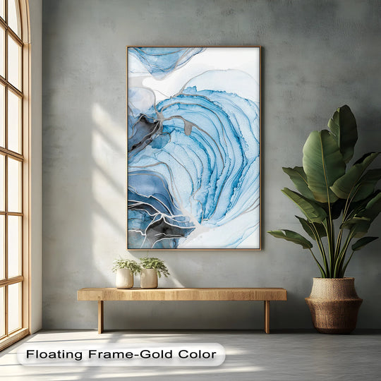 Transitional shades define this Abyssal Flow abstract canvas wall art, where indigo and slate blend, creating a captivating swirl on the canvas wall art.