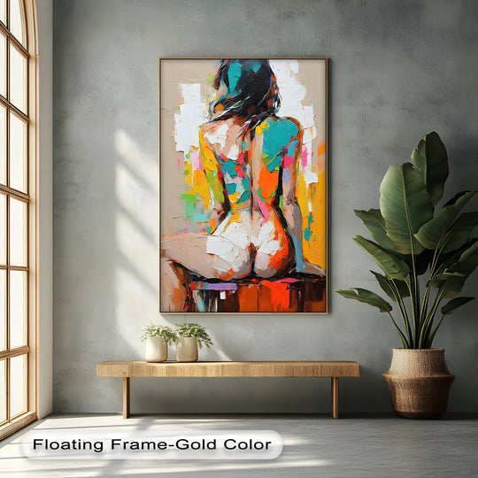 Heavy surface texture highlights the impasto brushstrokes of this sensual expression abstract female nude canvas artwork print, creating depth and visual interest.