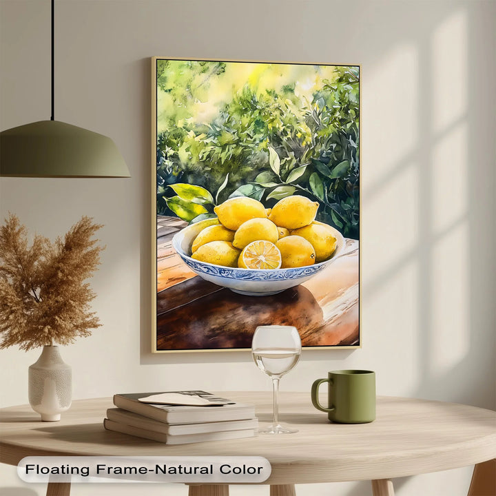 Sunlit Lemons in Porcelain Bowl – Mediterranean Kitchen Canvas Print - MyPhotoStation