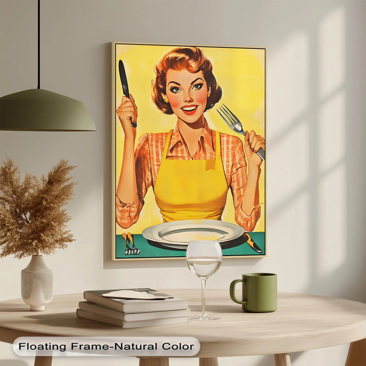 Hungry & Happy – Retro Kitchen Lady Canvas Print - MyPhotoStation