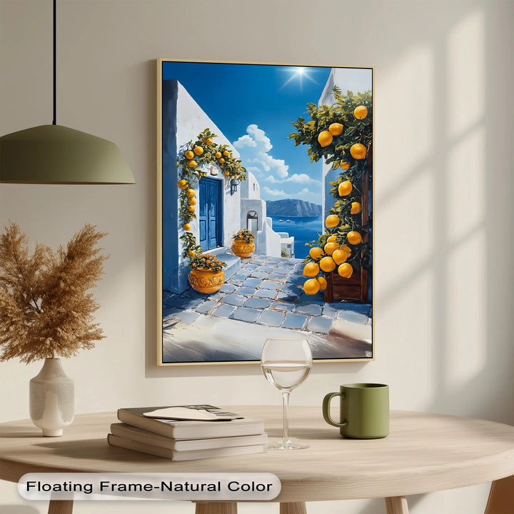 Santorini Sunshine – Mediterranean Lemon Street Canvas Print - MyPhotoStation
