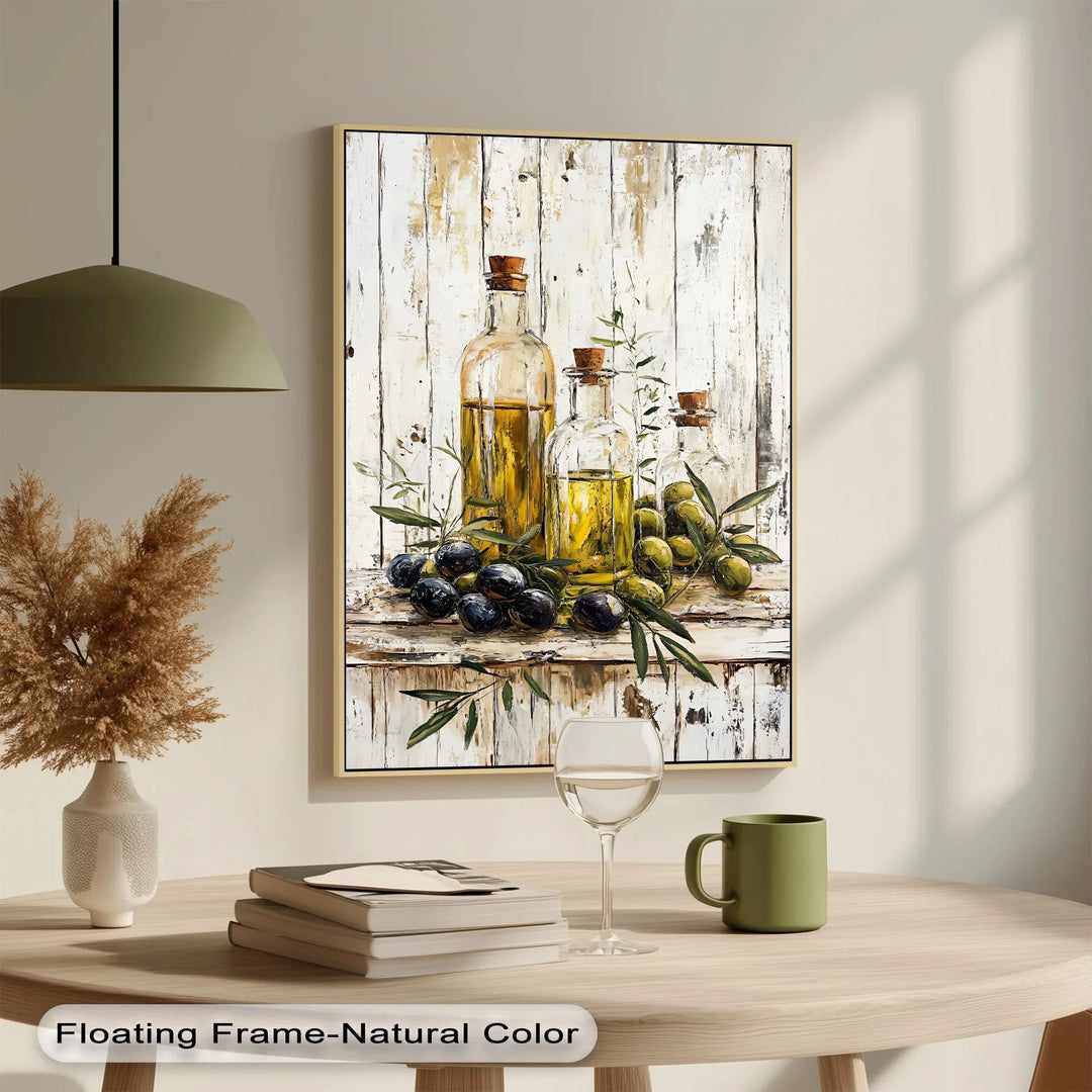 Golden Harvest – Olive Oil Bottles Rustic Kitchen Canvas Print - MyPhotoStation