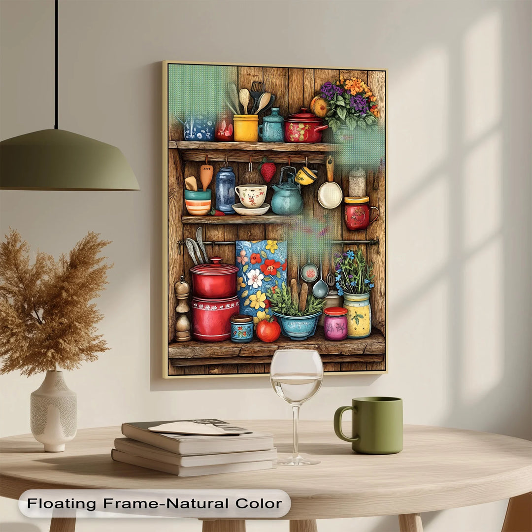Rustic Kitchen Shelf – Vintage Floral Kitchen Canvas Print - MyPhotoStation