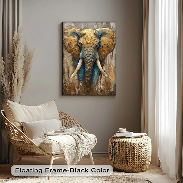 Majestic Elephant Head with Golden Texture – Wildlife Canvas Print - MyPhotoStation