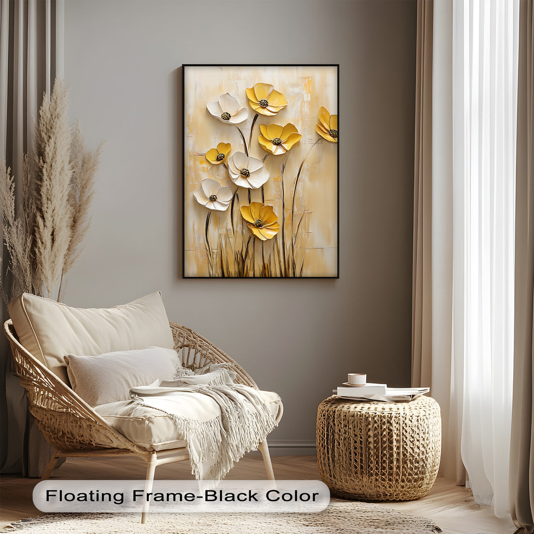Golden Meadow Blooms – Yellow and White Flower Canvas Wall Art