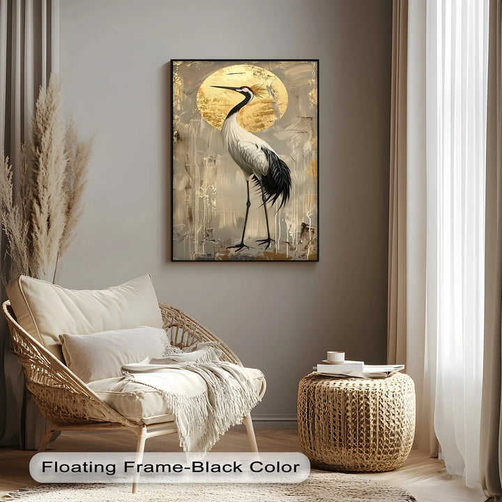 Golden Sun and Standing Crane – Elegant Crane Animal Canvas Print - MyPhotoStation