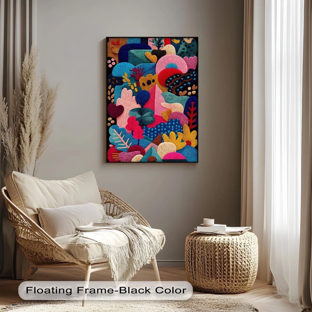 Colorful Abstract Garden Embroidery Style – Bold Canvas Print - MyPhotoStation