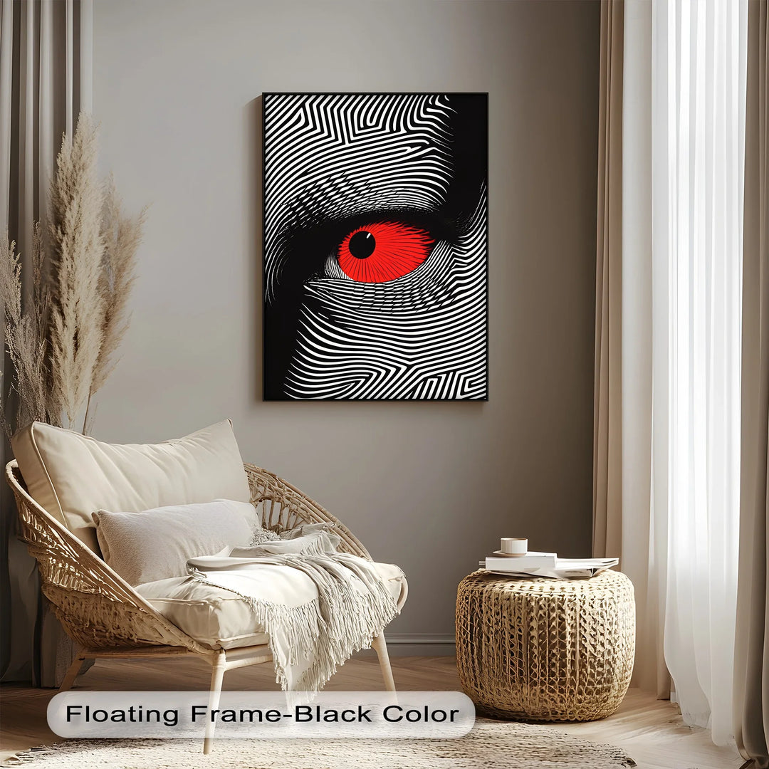 Red Eye in Optical Lines – Black & White Canvas Print - MyPhotoStation