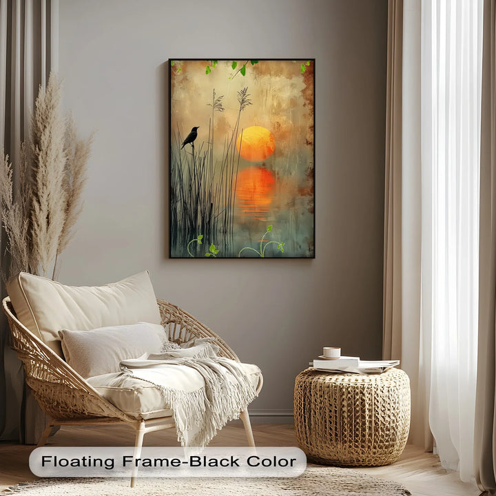 Whispers at Dusk – Silhouetted Bird and Sunset Canvas Print - MyPhotoStation