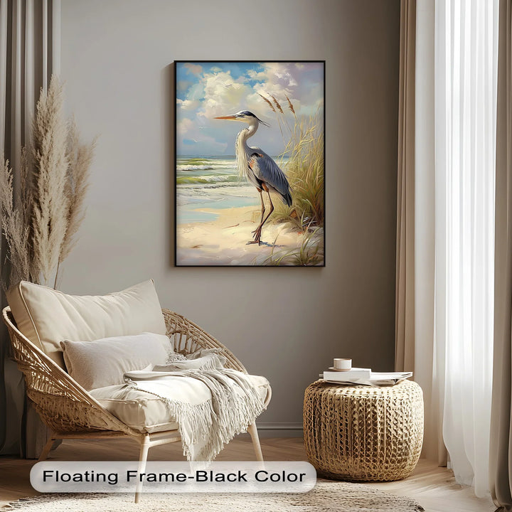 Coastal Grace – Majestic Heron by the Shore Canvas Print - MyPhotoStation