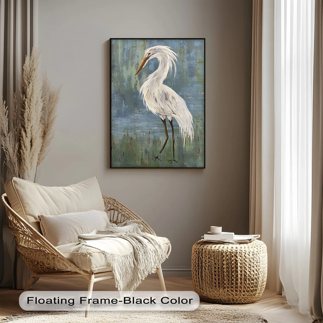 Graceful White Heron – Minimalist Bird Canvas Print - MyPhotoStation