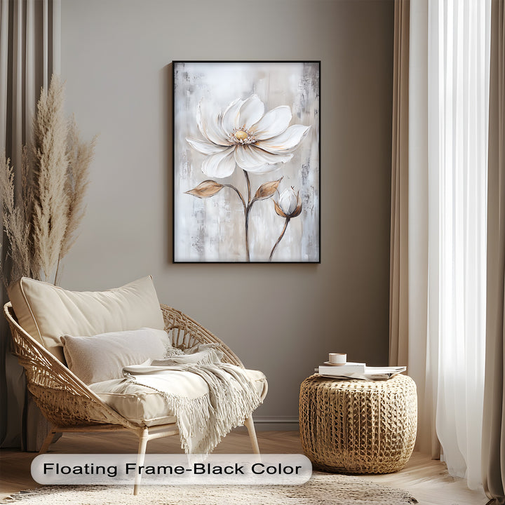 White Petal Blossom with Golden Hints – Elegant Floral Canvas Print